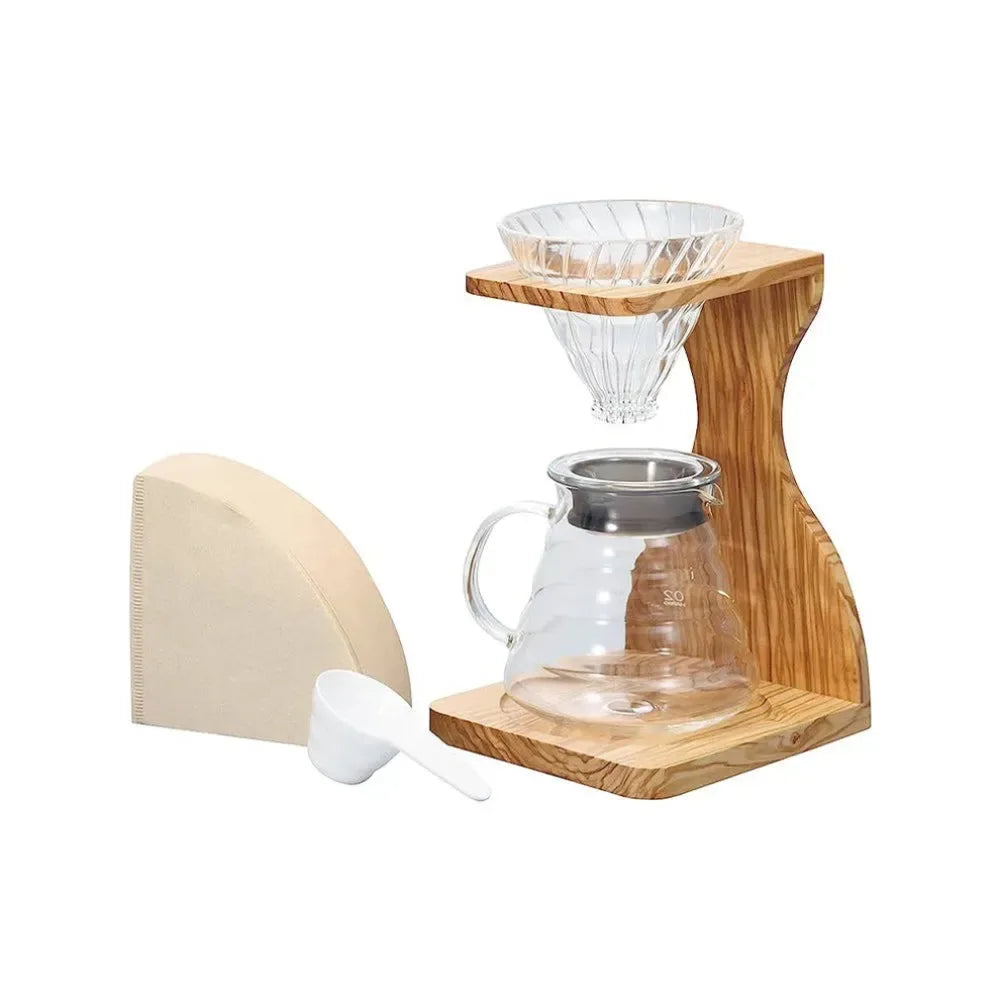 HARIO V60 OLIVE WOODEN STAND SET 8