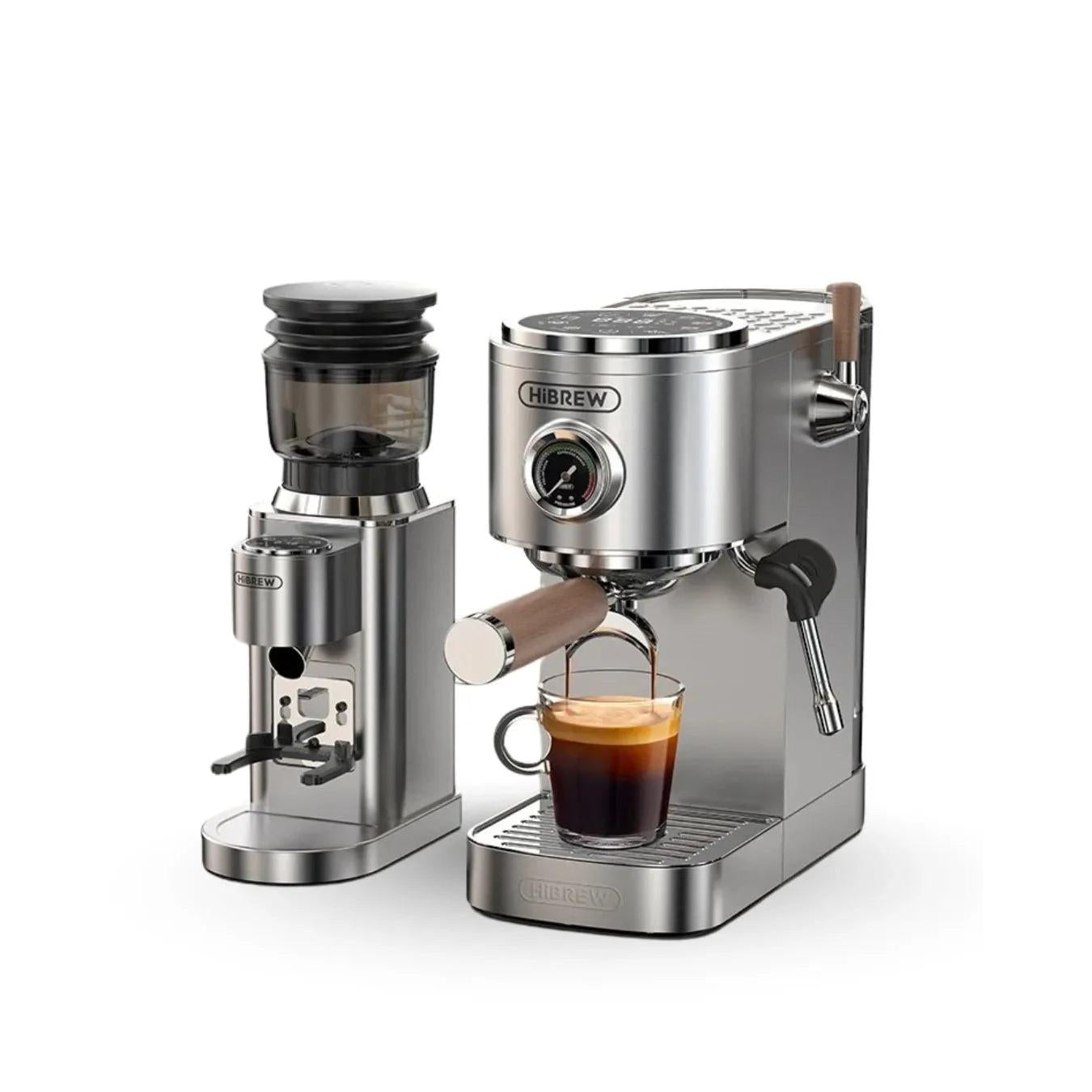 Sleek espresso machine and grinder setup