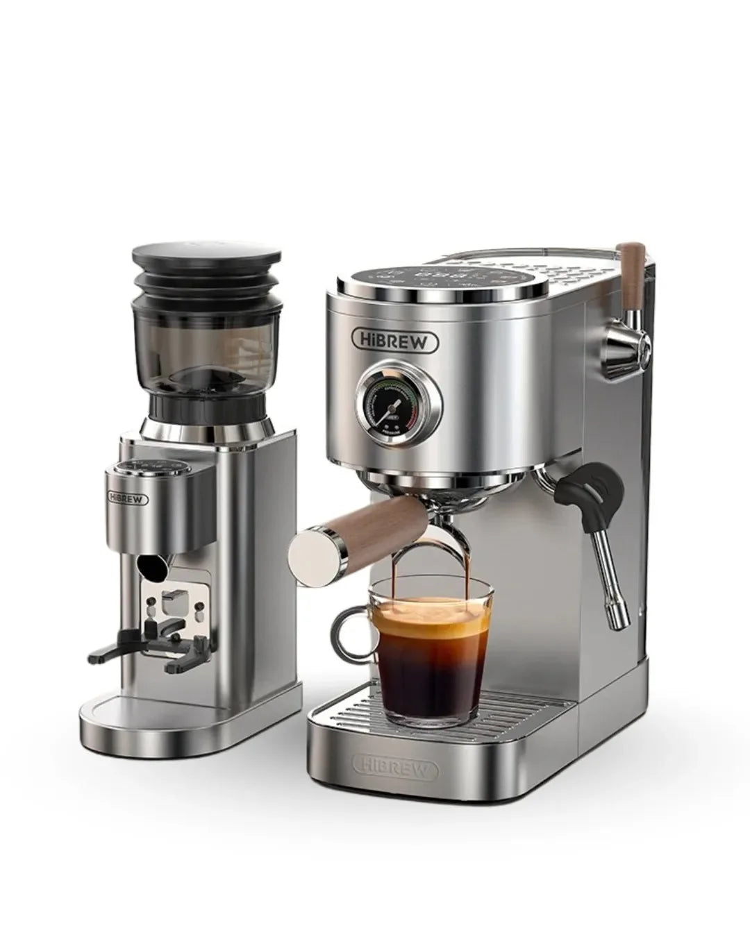 Sleek espresso machine and grinder setup