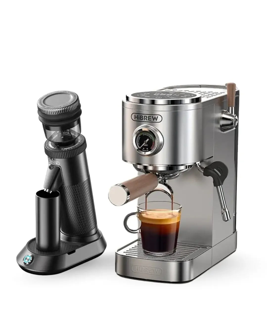 HiBREW H13 Dual Boiler Espresso Machine with 58mm Portafilter and G5 Pro Coffee Grinder in White