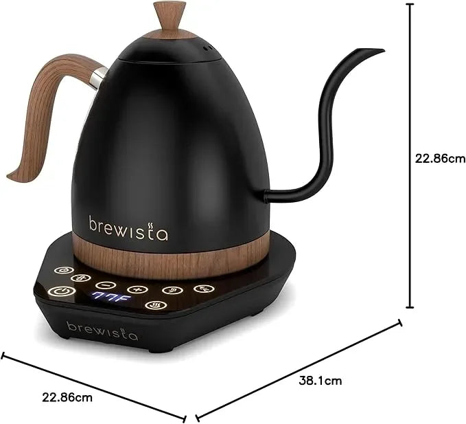 Brewista Artisan Electric Gooseneck Kettle 1L Matte Black with wood