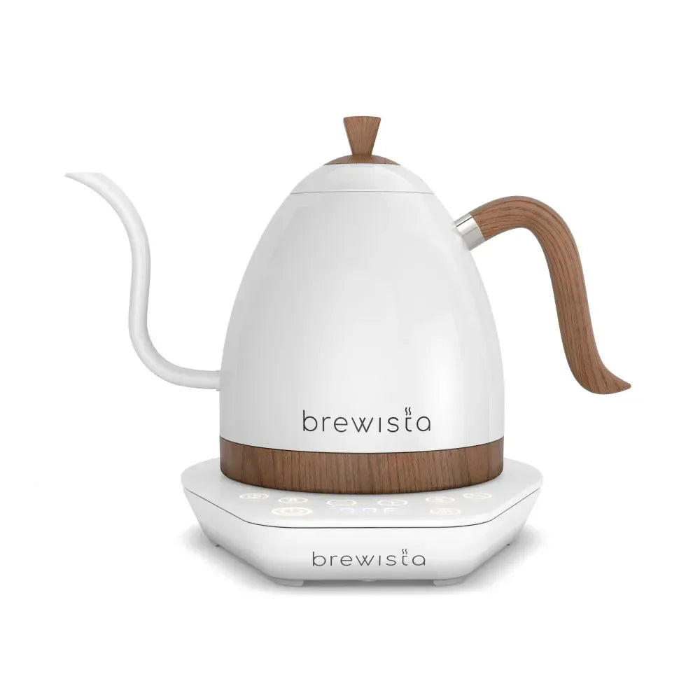 Brewista Artisan Electric Gooseneck Kettle 1L Matte White with wood