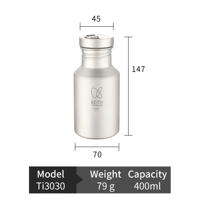 KEITH Titanium Sport Bottle with Sleeve – 400 ml / 550 ml / 900 ml / 1.2 L
