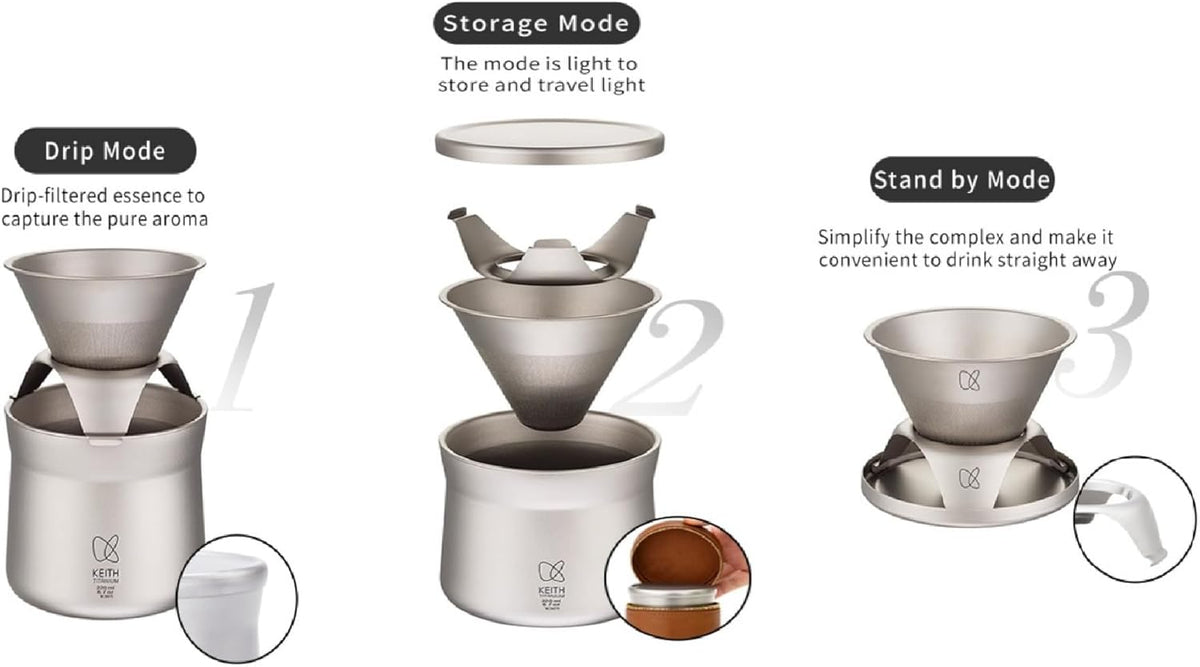 KEITH Titanium Pour-Over Coffee Filter & Tea Strainer – Ultralight, Paperless, Durable