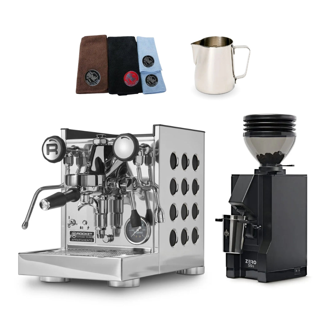 Rocket Appartamento TCA Espresso Machine Bundle with Eureka Mignon Zero 55S &  Accessories