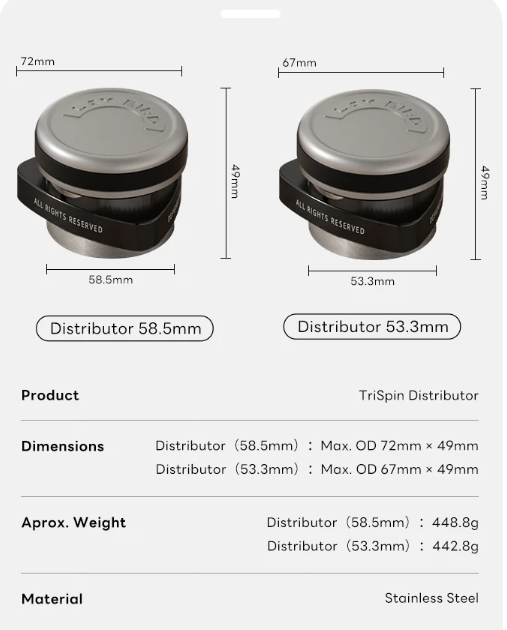 Laybird TriSpin Coffee Distributor – 53.3mm / 58.5mm