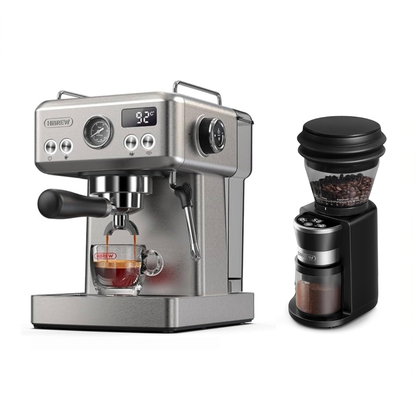 HiBREW Coffee Corner Pro Silver H10A Semi-Automatic Espresso Machine with 58mm Portafilter + G3 Grinder 