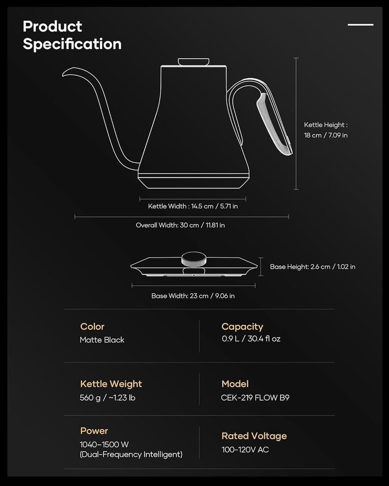 Cocinare Flow B9 Barista Gooseneck Electric Kettle