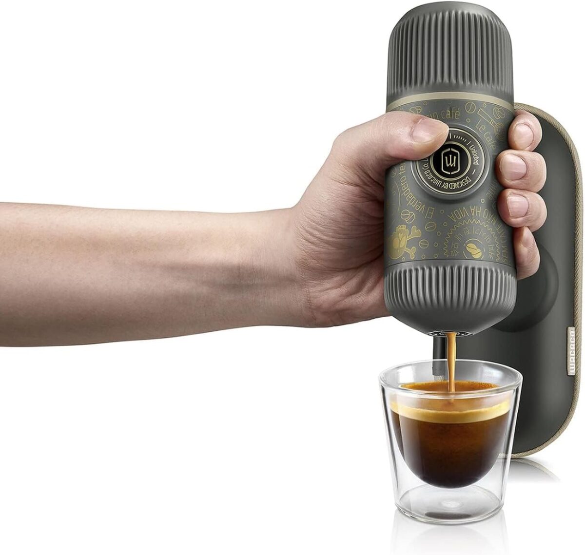 The WACACO Nanopresso Dark Souls is a premium, manually powered portable espresso maker that allows you to enjoy espresso wherever you are. Featuring an eye-catching dark aesthetic, this compact device delivers rich, flavorful espresso with ease, all without the need for electricity or batteries. The included protective case ensures your Nanopresso stays safe and secure during travel, making it the perfect companion for coffee lovers on the go. Wacaco Nanopresso Dark Souls Espresso Maker with Protective Case