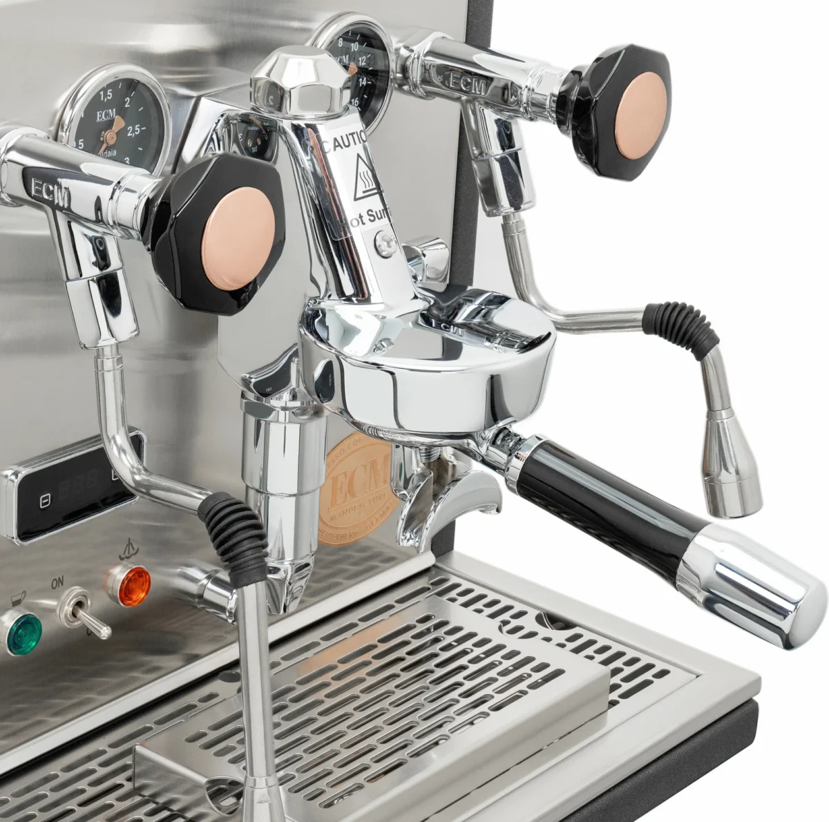 <strong data-start="52" data-end="76">Product Description:</strong><br data-start="76" data-end="79" />For those who demand the highest standards in both design and performance, the ECM Synchronika is the ultimate choice. This premium dual boiler espresso machine is built with professional-grade components, ensuring unparalleled precision and flexibility. With separate boilers for brewing espresso and steaming milk, users can independently control temperatures for optimal extraction and milk frothing. The Synchronika’s sophisticated design, featuring a powder-coated anthracite chassis, polished stainless steel body, and retro-style pressure gauges, makes it a standout addition to any home or commercial setup. ECM Synchronika Dual Boiler Espresso Machine