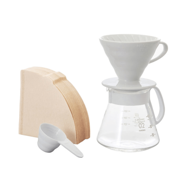 Hario Pour Over Set with Ceramic Dripper, Size 02, White