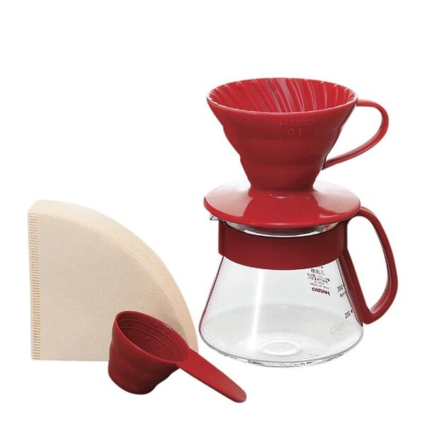 Hario Pour Over Set with Ceramic Dripper, Size 01, Red